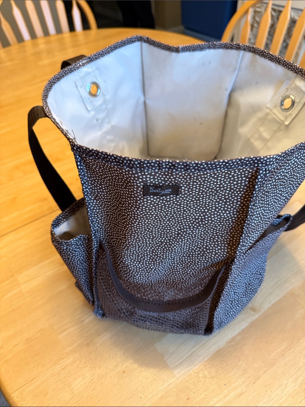 thirty-one Brown Dot Tote with Cream Lining